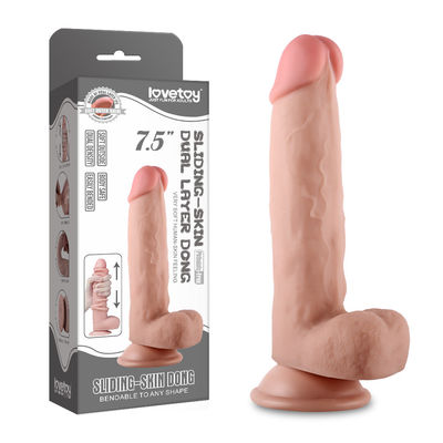 Deslizando do vibrador realístico duplo do pênis da camada da pele brinquedos lésbicas do sexo anal da masturbação