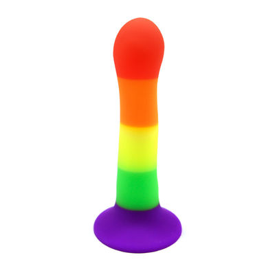 Brinquedos do sexo anal da estimulação do ponto de G da tomada da extremidade do pênis do vibrador do arco-íris 18*3CM